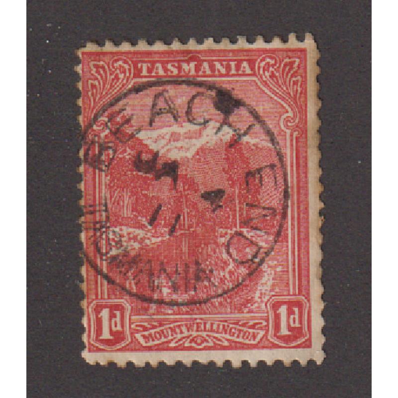 (DA1142) TASMANIA · 1911: a very clear and nearly complete strike of the BEACH END Type 1 cds on a 1d Pictorial · postmark is rated R(8)