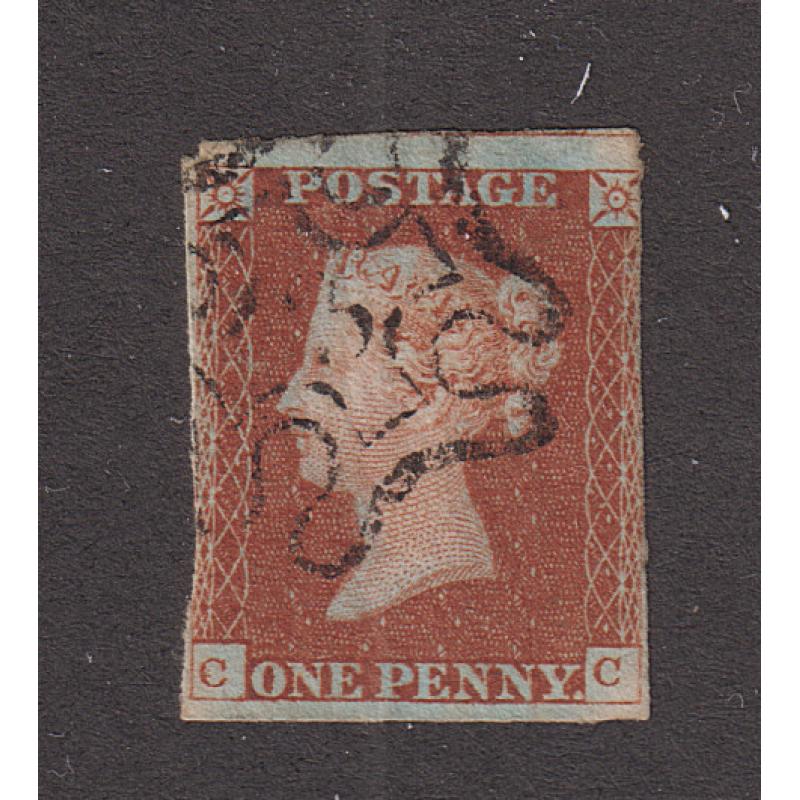 (DA1154) GREAT BRITAIN · 1841: used imperf 1d red-brown QV on blued paper with clear MALTESE CROSS cancel numbered '3' SG 8m · stamp has issues but it's the MC you are after!  c.v. £225
