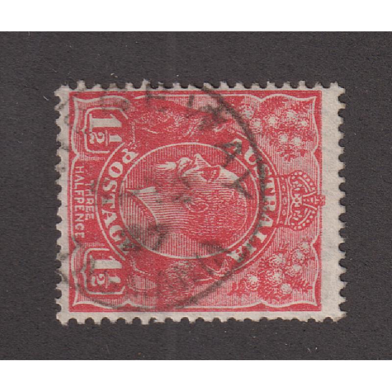 (DA1155) TASMANIA · 1927: a partial but obvious strike of the RIDGEWAY Type 1b(x) cds on a 1½d KGV defin · postmark is rated 5R during this period