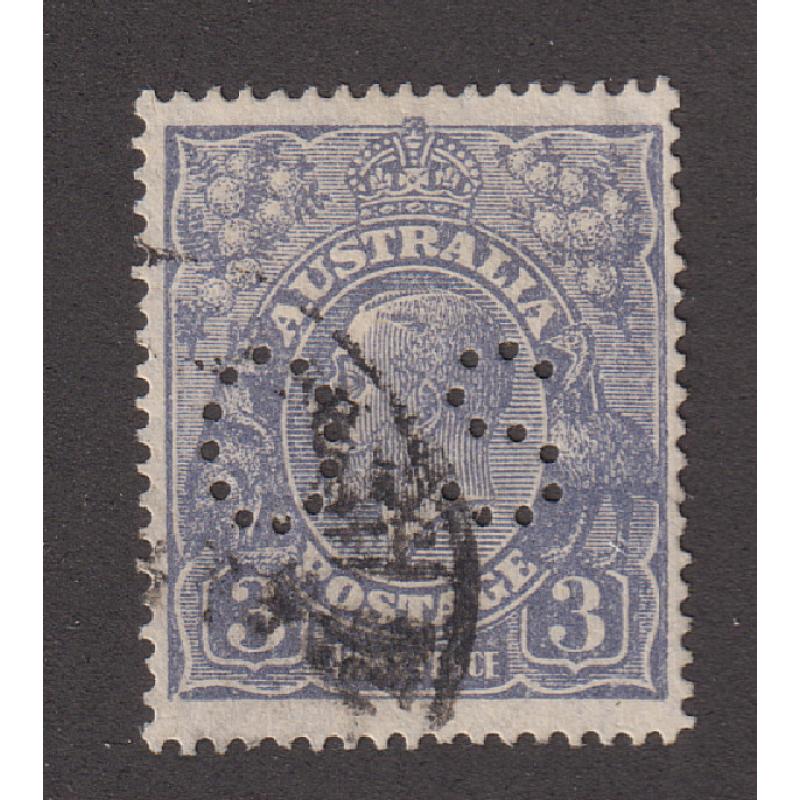 (DA1156) AUSTRALIA · 1926: used Die 1 3d grey-blue KGV defin (Type A) perf.14 with INVERTED SM wmk · has BROKEN LOWER LEFT CORNER variety BW 106Eaa(3,4) · c.v. AU$175 (2 images)