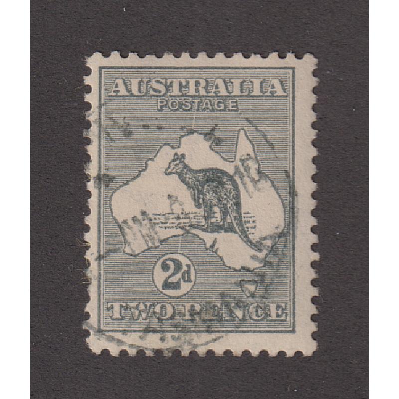 (DA1157) AUSTRALIA · 1915: lightly used 2d grey Roo (2nd wmk) with variety SCRATCH FROM VALUE CIRCLE TO 'T' of POSTAGE BW 6(2)f · excellent condition · c.v. AU$150 (2 images)