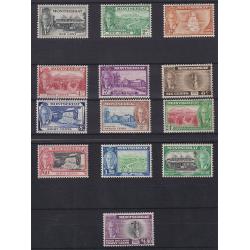 (DA1159) MONTSERRAT · 1951: MLH KGVI pictorial definitive set of 13 SG 123/135 · 3 units have minor gum toning of some perf tips so please view both largest images · c.v. £80 (2 images)
