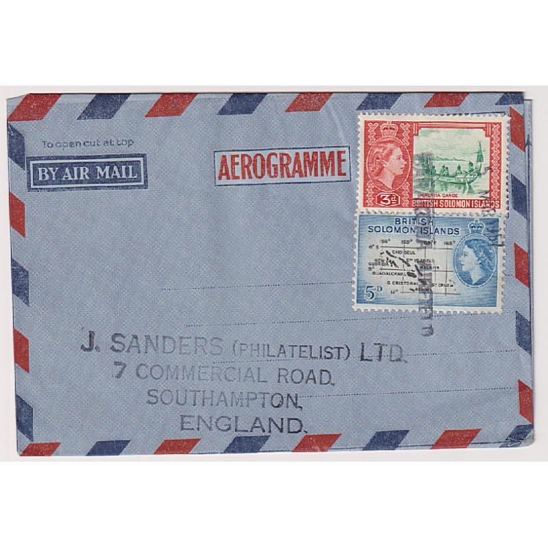 (DA1163) BRITISH SOLOMON ISLANDS · 1957: formular aerogramme mailed to G.B. from BARAKOMA AIRFIELD (single line h/stamp) and dated using and unframed straightline datestamp · fine condition