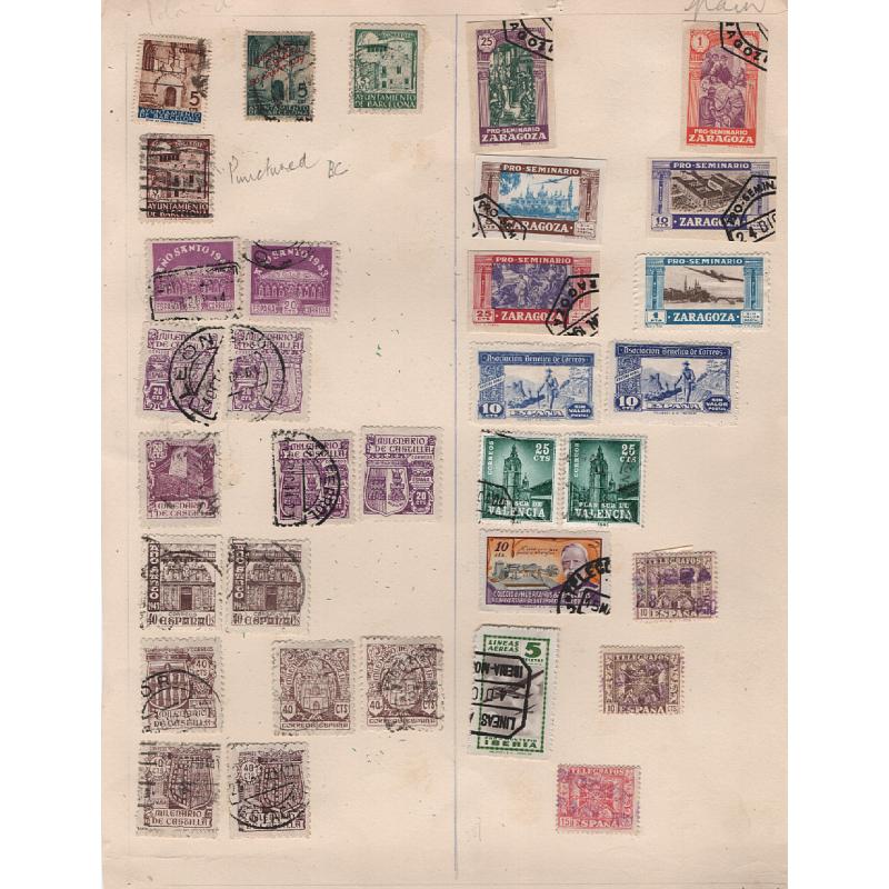 (DB1503L) SPAIN · 5 pages of mainly M/U 1930s Civil War era local and propaganda stamps in a mixed condition · mixed condition · 100+ stamps + 5 s/sheets