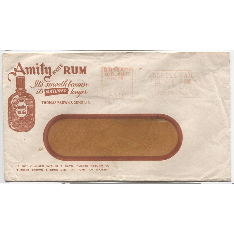 (DM10006) AUSTRALIA · 1960: Thomas Brown & Sons Ltd envelope advertising AMITY WHITE RUM - used at Brisbane · excellent to fine condition