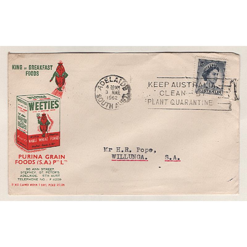 (DM1504) AUSTRALIA · 1962: used illustrated advertising cover for WEETIES which were manufactured by Purina Grain Foods · flap stuck down o/wise in excellent to fine condition