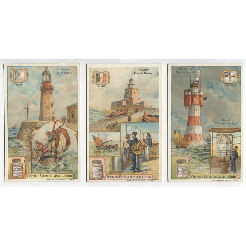 (EE10015) FRANCE · c.1900: complete set of 6x LIEBIG OXO trade cards featuring illustrations of various European Lighthouses · F to VF condition throughout · lovely chromo-lithographed items ...... see largest images (6)