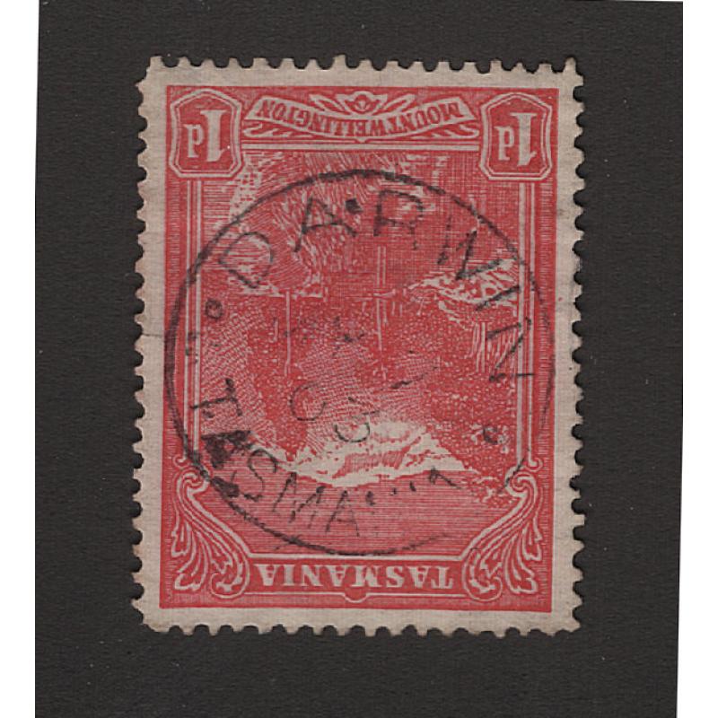(EE15008) TASMANIA · 1903: a light but clear and nearly complete strike of the DARWIN Type 1 cds on a 1d Pictorial · postmark is rated RR(11*)