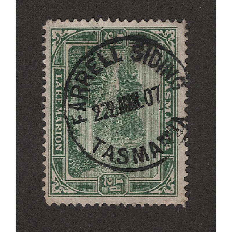 (EE15011) TASMANIA · 1907: a bold strike of the FARRELL SIDING Type 2 cds on a ½d Pictorial · postmark is rated RR(11) and is rarer still on this stamp