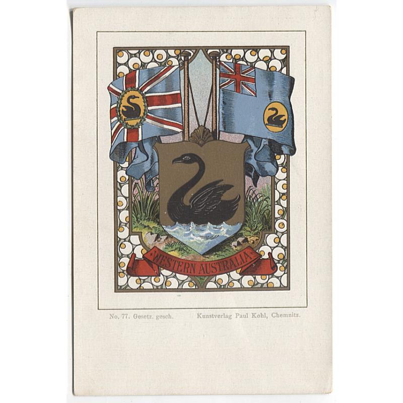 (EE1508) WESTERN AUSTRALIA · 1890s: unused chromo-lithographed colour card by Paul Kohl featuring a 'fantasy' state coat of arms · VF condition