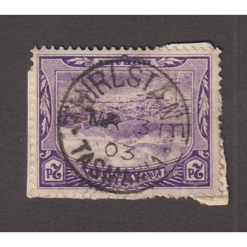 (EP1002) TASMANIA · 1903: a full clear strike of the THIRLSTANE Type 1 cds on a 2d Pictorial · postmark is rated RR+(12)