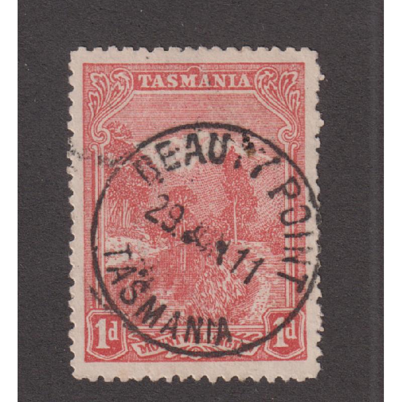 (EP1007) TASMANIA · 1911: a bold strike of the BEAUTY POINT Type 2 cds on a 1d Pictorial · postmark is rated R(8)