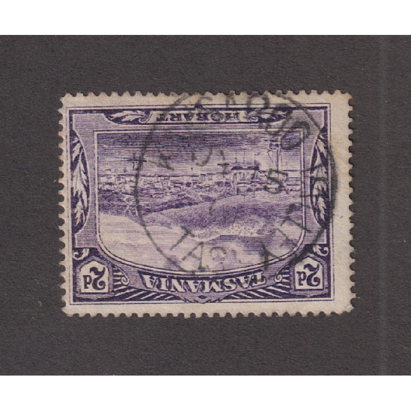 (EP1016) TASMANIA · 1910: a light but obvious and nearly complete impression of the KANGAROO VALLEY Type 1a cds on a 2d Pictorial · postmark is rated RRR-(13*)