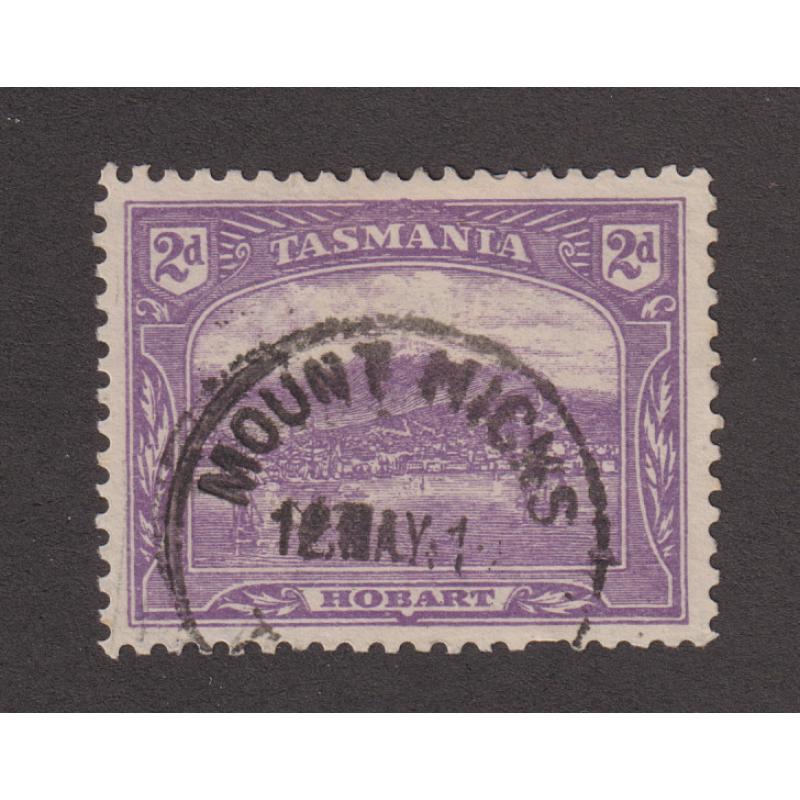 (EP1020) TASMANIA · 1910: a very useful example of the MOUNT HICKS Type 2 cds on a 2d Pictorial · postmark is rated RR(11)