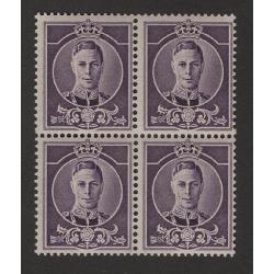 (EW1501) GREAT BRITAIN · c.1937: MNH block of 4 "dummy stamps" printed in purple on unwatermarked paper (perf.15x14) by Waterlow to promote their "Rotaglio" printing process (2 images)