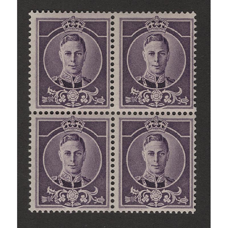 (EW1501) GREAT BRITAIN · c.1937: MNH block of 4 "dummy stamps" printed in purple on unwatermarked paper (perf.15x14) by Waterlow to promote their "Rotaglio" printing process (2 images)