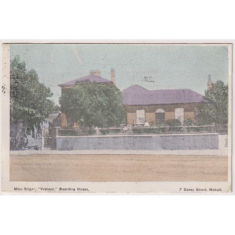 (FG1014) TASMANIA · 1909: postally used card advertising MISS DILGER "VENTNOR" BOARDING HOUSE in excellent control · I have only seen one other example!