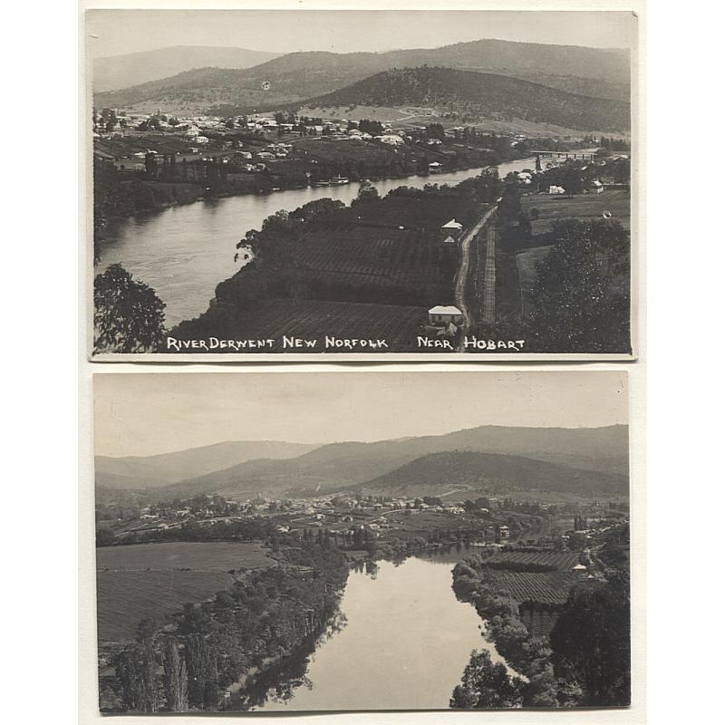 (FG15011) TASMANIA · 1920s/30s: two unused real photo cards by J.W. Beattie (without title) and an unidentified photographer with NEW NORFOLK views · both are in F to VF condition (2)