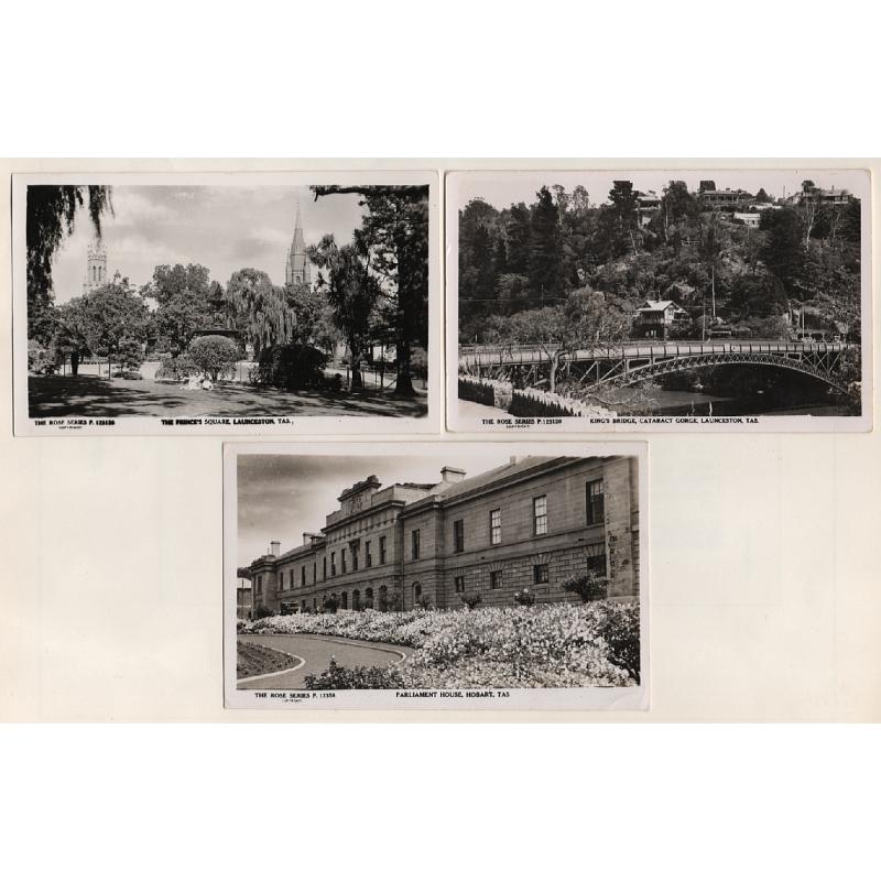 (FG15048) TASMANIA · c.1950: three real photo cards by Rose with two Launceston and one Hobart popular views · see full description · excellent to fine condition throughout (3)