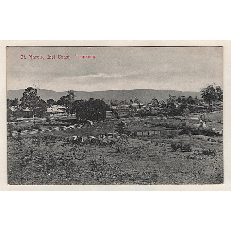 (FG15053) TASMANIA · 1910: unnumbered card by Spurling & Son w/view ST MARY'S EAST COAST · postally used from Scamander with 1d Pictorial franking · excellent to fine condition