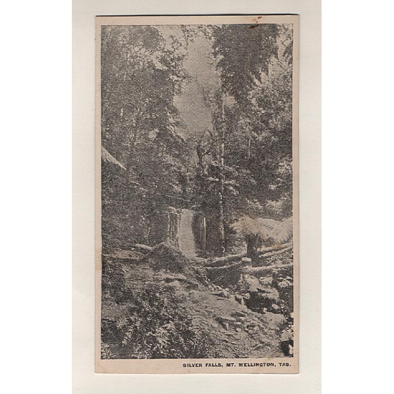 (FG15056) TASMANIA · c.1902: unused undivided back card w/view of SILVER FALLS MT. WELLINGTON · smaller than "standard" (79x138mm in portrait format · publisher unknown but possibly J. Walch & Sons · excellent to fien condition