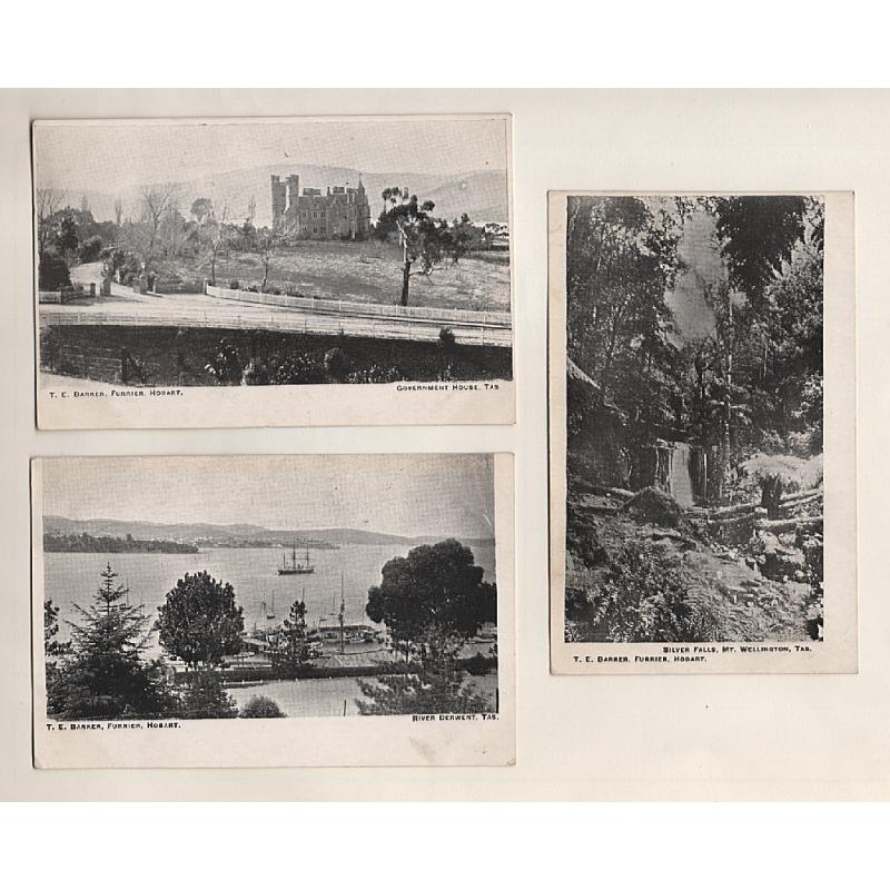 (FG15058) TASMANIA · c.1904: 3 different unused undivided back cards by T.E. BARKER with Hobart & Environs views · pencilled name on back o/wise in excellent condition (3)
