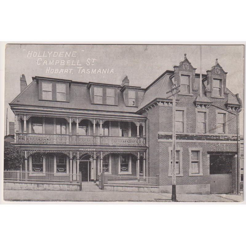 (FG1510) TASMANIA · c.1910: unused advertising card with a view of the guest house "HOLYDENE" CAMPBELL ST. HOBART in excellent to fine condition