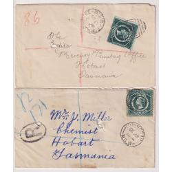 (GG1146) NEW SOUTH WALES · 1904/05: two small registered covers mailed to TATTERSALL "alias" addresses at Hobart both with single 5d QV "Diadem" franking · condition as per largest images (2)