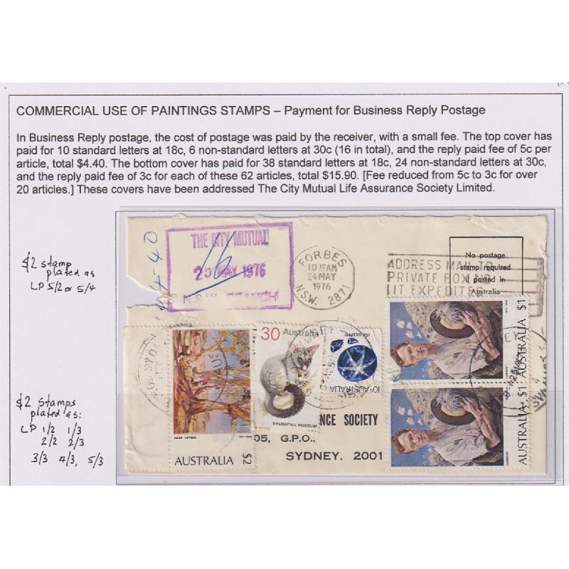 (GG1164L) AUSTRALIA · 1976: small Business Reply envelope with contemporary defins affixed making up the postage owing on mail to be delivered  + fees .... see largest image