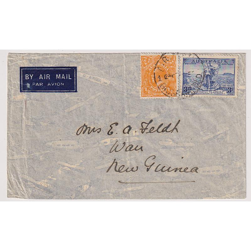 (GG1174) AUSTRALIA · c.1936: small air mail cover to New Guinea · light central bend o/wise in an excellent clean condition