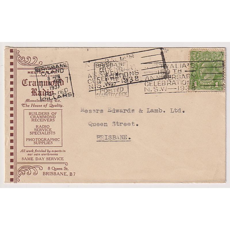 (GG1188) AUSTRALIA · 1937: advertising cover used by CRAMMOND RADIO (Brisbane) to local commercial address · nice condition