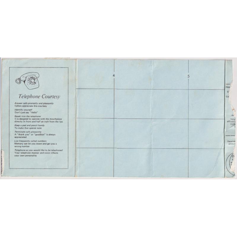 (GG1195L) AUSTRALIA · 1980: exhibit page with most of a post office folder designed to facilitate the payment of a telephone account using postage stamps · presented at Bracken Ridge QLD (2 images)