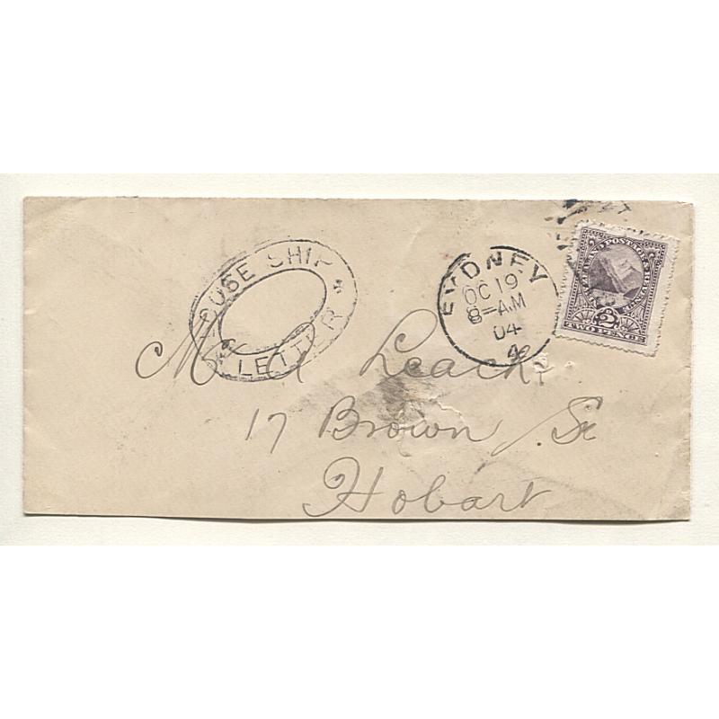 (GG15031) NEW SOUTH WALES · 1904: large part of inwards cover from NZ to Hobart alias address for Tattersall · full clear example of LOOSE SHIP LETTER h/stamp applied at Sydney in transit