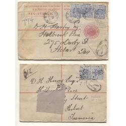 (GG15033) NEW SOUTH WALES   1902/03: 3x registered letter envelopes H&G C11 mailed to Hobart ..... one to Tattersall and two to Tattersall alias address · usual mixed condition and spike-holes (2 images)