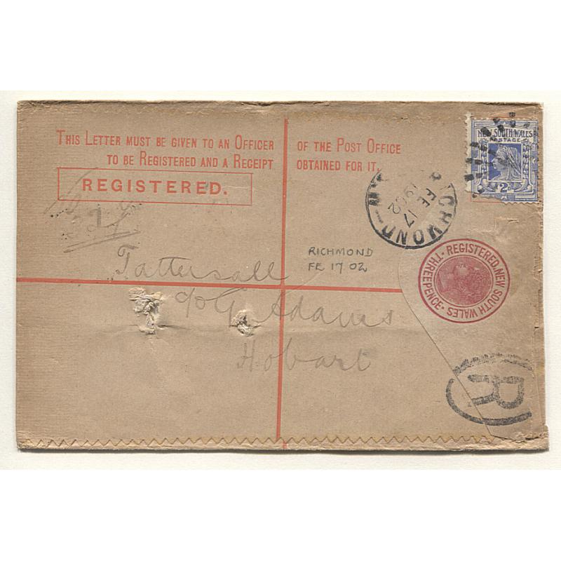 (GG15033) NEW SOUTH WALES   1902/03: 3x registered letter envelopes H&G C11 mailed to Hobart ..... one to Tattersall and two to Tattersall alias address · usual mixed condition and spike-holes (2 images)