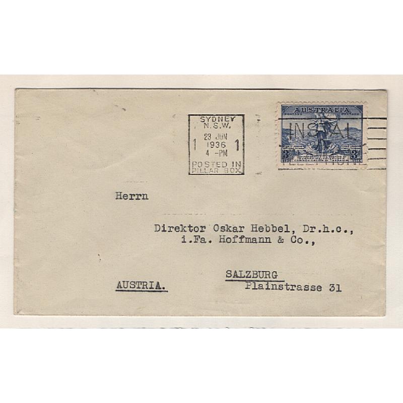 (GG151178) AUSTRALIA · 1936: small commercial cover to Austria in excellent to fine condition · single 3d Cable paid surface mail rate for up to 1oz.