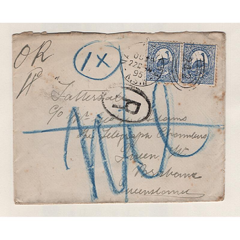 (GG151196) NEW SOUTH WALES · 1895: OFFICIALLY REGISTERED cover mailed to Narrandera addressed  to "TATTERSALL" at BRISBANE · Tatts covers to this address are quite scarce · excellent condition