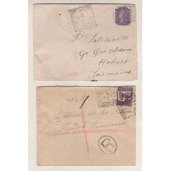 (GG151201) SOUTH AUSTRALIA · 1901/03: 4 covers to Tattersall Hobart (3) and an "alias" address · 2 covers are registered · usual spike-holes o/wise condition is excellent & good MILANG and MINLATON sq.circle cancels (4)