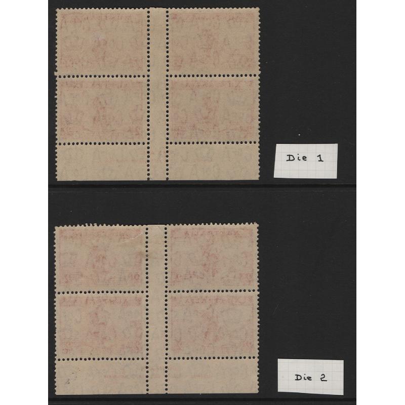 (GG15139) AUSTRALIA · 1936: fresh MLH 2d scarlet Bass Strait Cable imprint blocks of 4  · Types A & B · BW 169zr/zs · c.v. AU$80 (2 images)