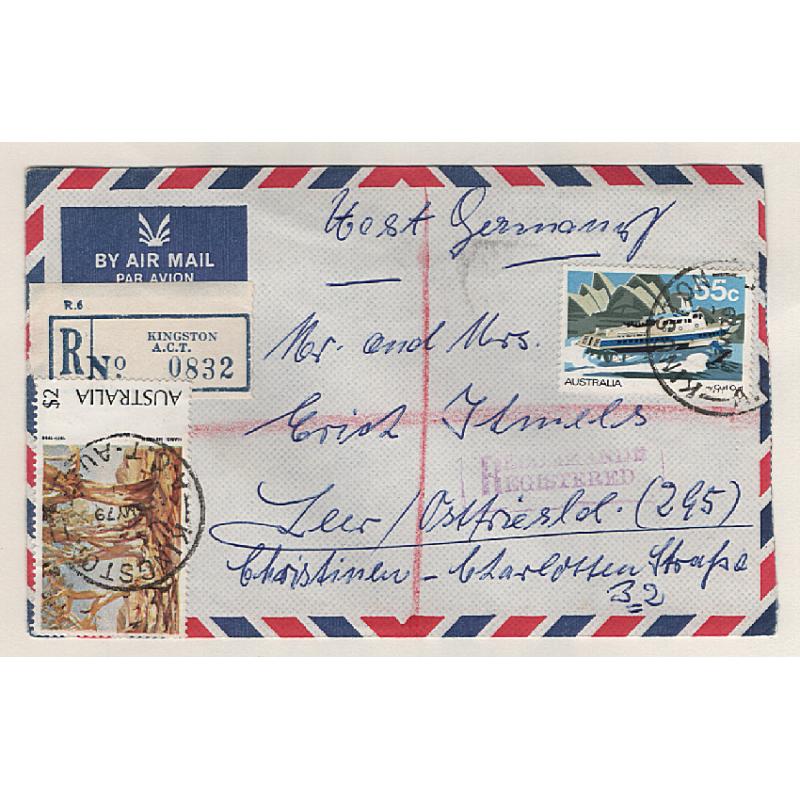 (GG151188) AUSTRALIA · ACT  1979: neat registered cover to West Germany · 55c "Curl Curl" paid air mail rated and $2 Painting the registration fee · VF condition
