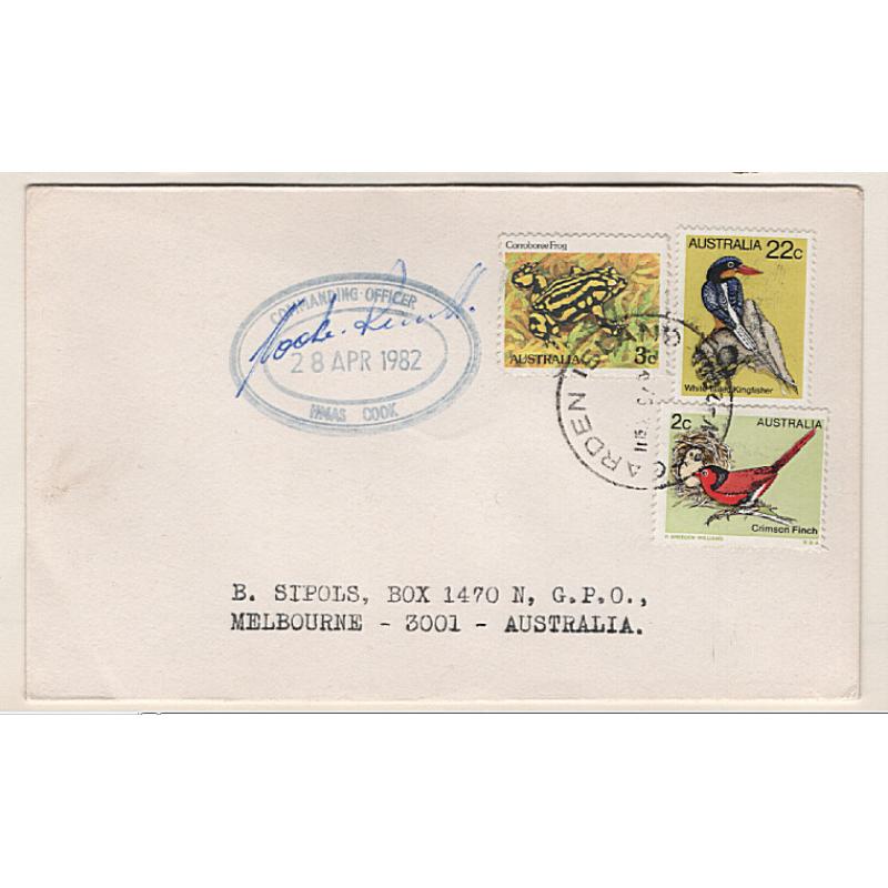 (GG15212) AUSTRALIA · 1982: small cover mailed from HMAS Cook (Commanding Officer's datestamp) to Melbourne via GARDEN ISLAND · NSW · fine condition · $5 STARTER!!