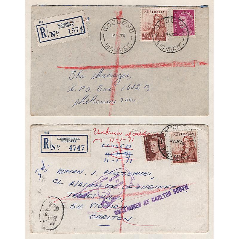 (GG15213) AUSTRALIA · 1971/72: 2x registered covers both with 50c Dampier franking making up part of the appicable rate · any imperfections are quite minor · see largest images (2)