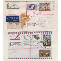 (GG15215) AUSTRALIA · 1974/80: five small registered air mail covers to overseas destinations · applicable rates made up mainly using various pictorial defins · excellent to fine throughout (2 images)