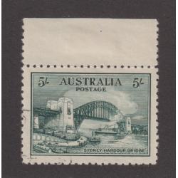 (GL1002) AUSTRALIA · 1932: VFU 5/- dark green Sydney Harbour Bridge SG 143 with selvedge at top · a top example in all respects · actually CTO without gum · c.v. £225 (2 images)