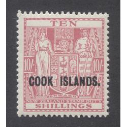(GM1101) COOK ISLANDS · 1936: fresh MVLH overprinted 10/- carmine-lake Arms on Cowan Paper SG120 in fine condition · c.v. £90 (2 images)