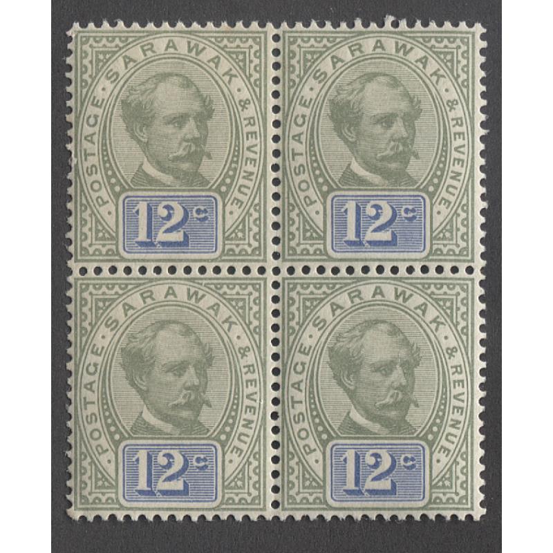(GM1151) SARAWAK · 1888: MLH/MNH block of 4x 12c green & blue Brooke SG 16 in fine condition · 3 units are MNH · total c.v. £76 (2 images)
