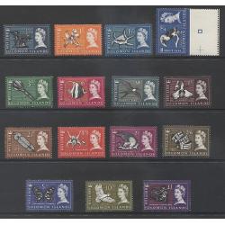 (GM1159) BRITISH SOLOMON ISLANDS · 1965: MLH QEII pictorial definitive set SG 112/126 in fine condition · 15 stamps · c.v. £55 (2 images)