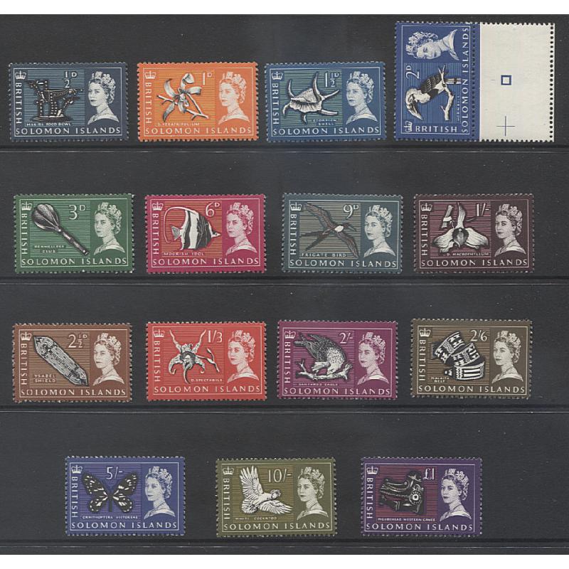 (GM1159) BRITISH SOLOMON ISLANDS · 1965: MLH QEII pictorial definitive set SG 112/126 in fine condition · 15 stamps · c.v. £55 (2 images)