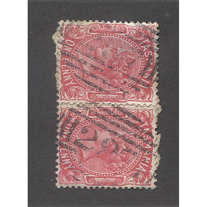 (GN15024) TASMANIA · a light but discernible double strike on BN227 used at SELBOURNE on a pair of 1d QV S/face · postmark is rated RRRR