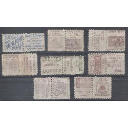 (GN15026) NEW ZEALAND · 1891/95: assembly of used 1d rose QV S/face issues with ADVERTISING in eight pairs · condition is mixed so please view both largest images · total c.v. £100+ (2 images)